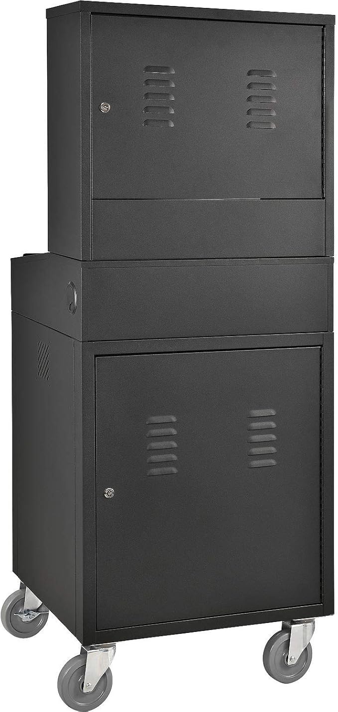 Global Industrial Mobile Security LCD Computer Cabinet Enclosure for 24" Diagonal Monitors, Steel Construction, Black Powder Coat Finish, 24-1/2"W x 22-1/2"D x 62-3/4"H