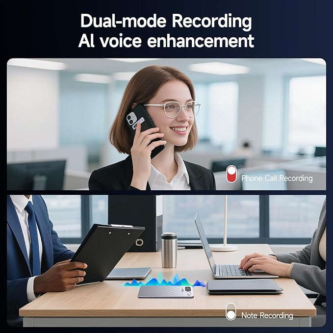 LOBKIN Ai Voice Recorder with Transcribe & Summarize, Note Voice Recorder Support 152 Languages, 64GB, Audio Recorder with App Control, Slim Ai Note Taking Device for Lectures, Meetings, Calls, Grey