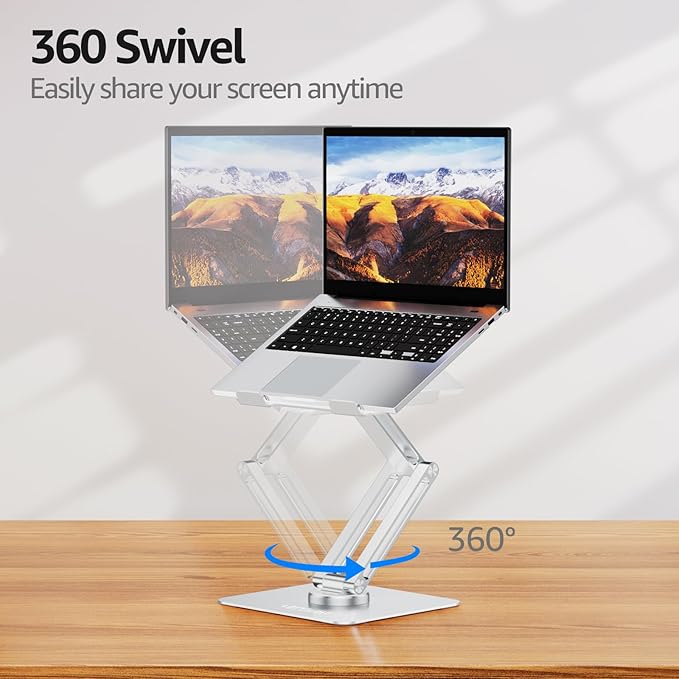 Urmust Height Adjustable Laptop Stand for Desk with 360°Rotating Base, Foldable & Portable Laptop Riser, Computer Accessories for Collaborative Work, Compatible with MacBook Pro, All Laptops 10"-17"