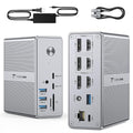 TobenONE DisplayLink Docking Station Triple Monitor with 120W Power Adapter, Triple 4K Display for MacBook Pro/Air, Thunderbolt 4/3, USB-C Windows(3X HDMI, 3X DP, 2xUSB-C, 4xUSB 3.2, SD/TF)
