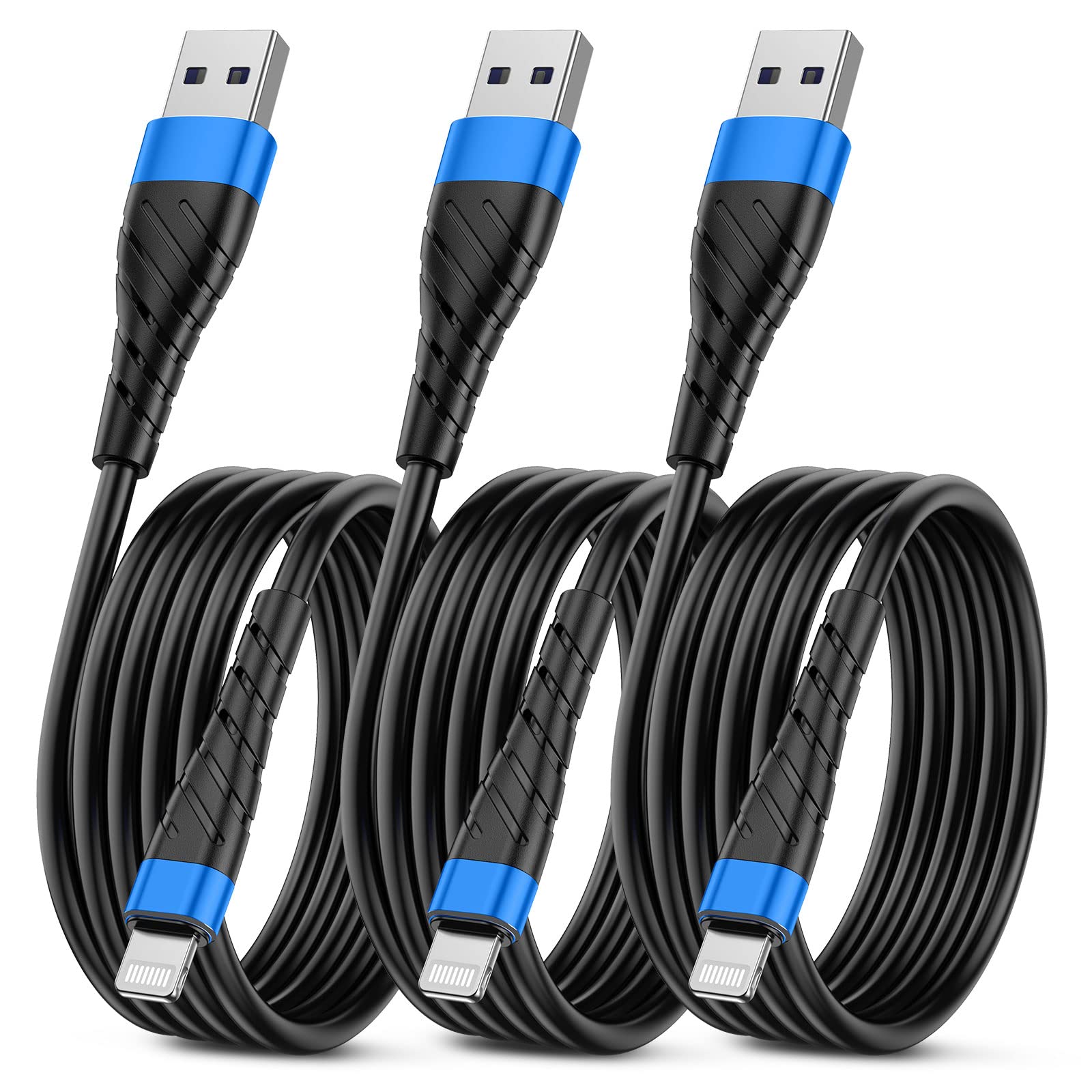 OIITH MFi Certified for iPhone Charger Cable 3 Pack 6 Ft, Long for Lightning Charging Cord, Fast 2.4A for iPhone USB Cord Compatible with iPhone12/11/XS/Max/XR/X/8/8P/7P/6/iPad - Blue