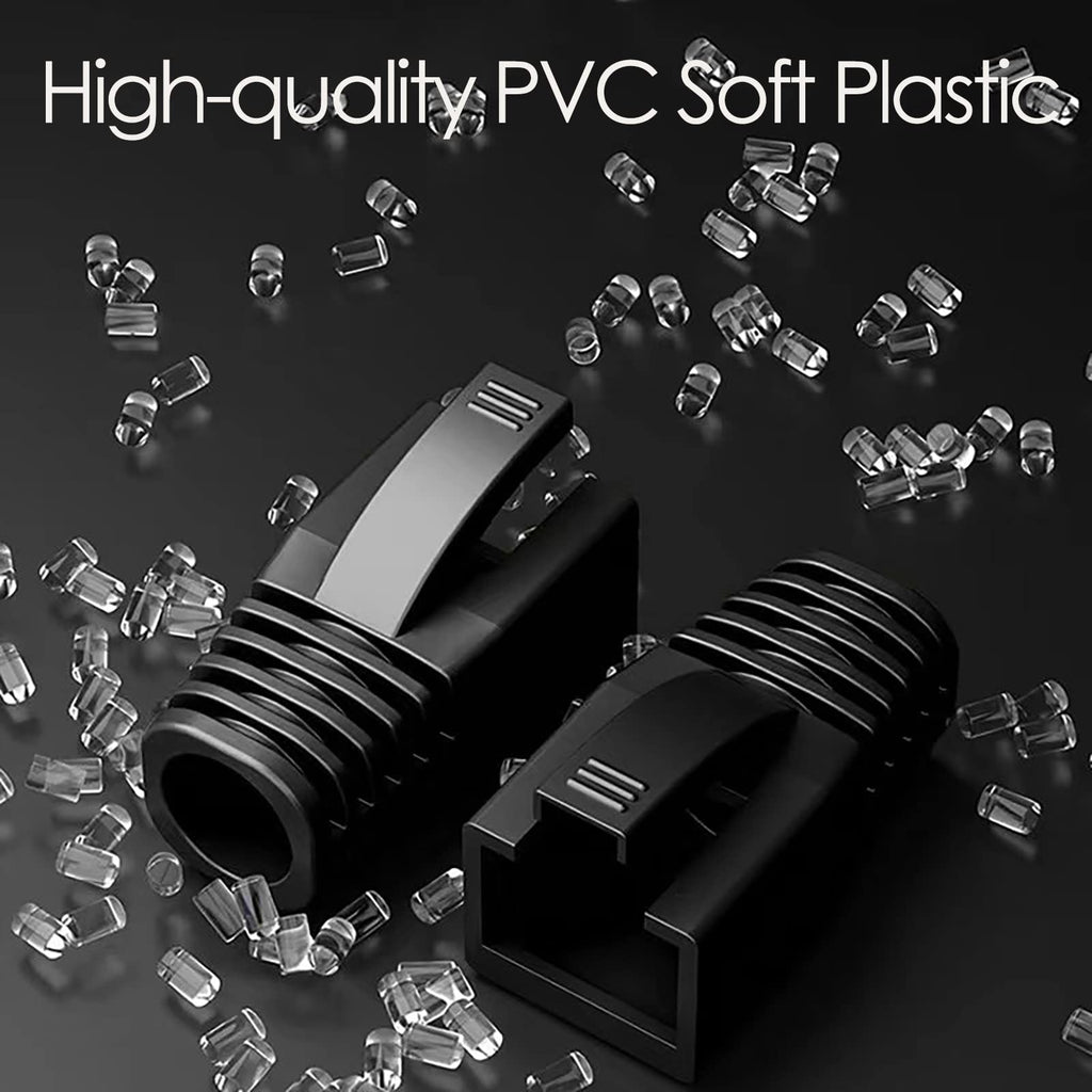 JODROAD 100Pack RJ45 Boot Cover, Cat5 Cat6 Cat6A Ethernet Network Cable Strain Relief Boot, Fits Overall Jacket Diameter 5.5-6.5MM Ethernet Cable (Hole Diameter: 6.5mm, Black)