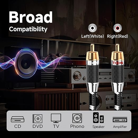 TODN Auidophile 2RCA Male to Male Stereo Audio Cable, OFC RCA Cables for Subwoofer, Home System (9.8ft/3m, 1 Pair)