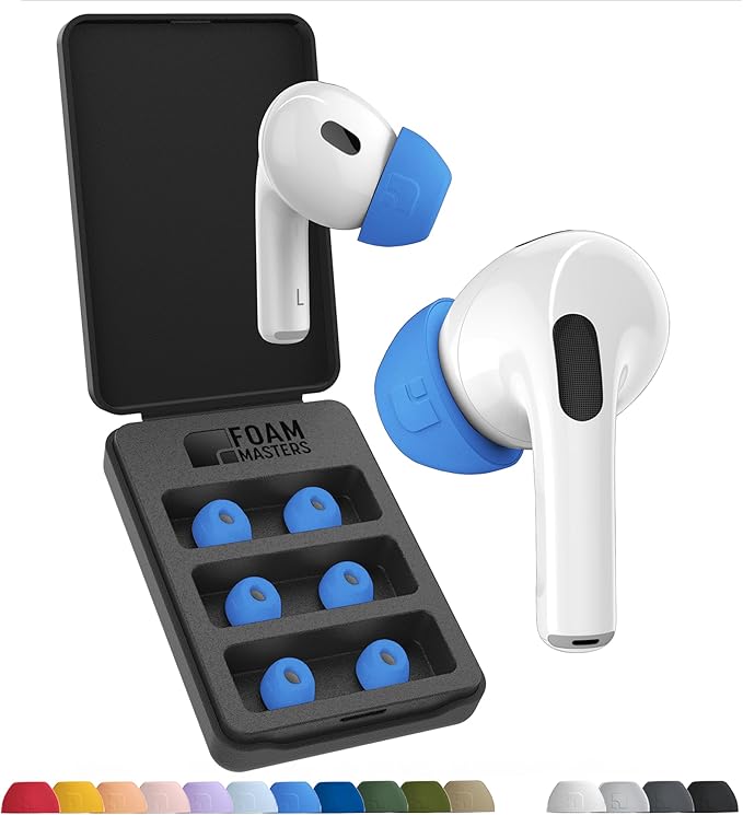 Foam Masters Ultra-Premium Memory Foam Ear Tips for AirPods Pro 1st & 2nd Gen | 3 Pairs | Black Magic Ver 6.0 | Secure | Comfort | Better Noise Cancel | Replacement Buds – Supercar Blue, Small