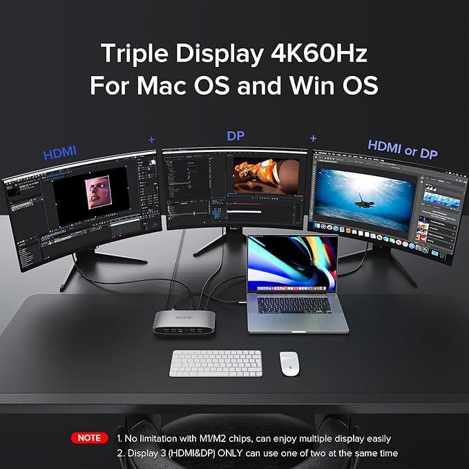 PULWTOP DisplayLink Docking Station Triple Display 4K@60Hz for Mac/Windows