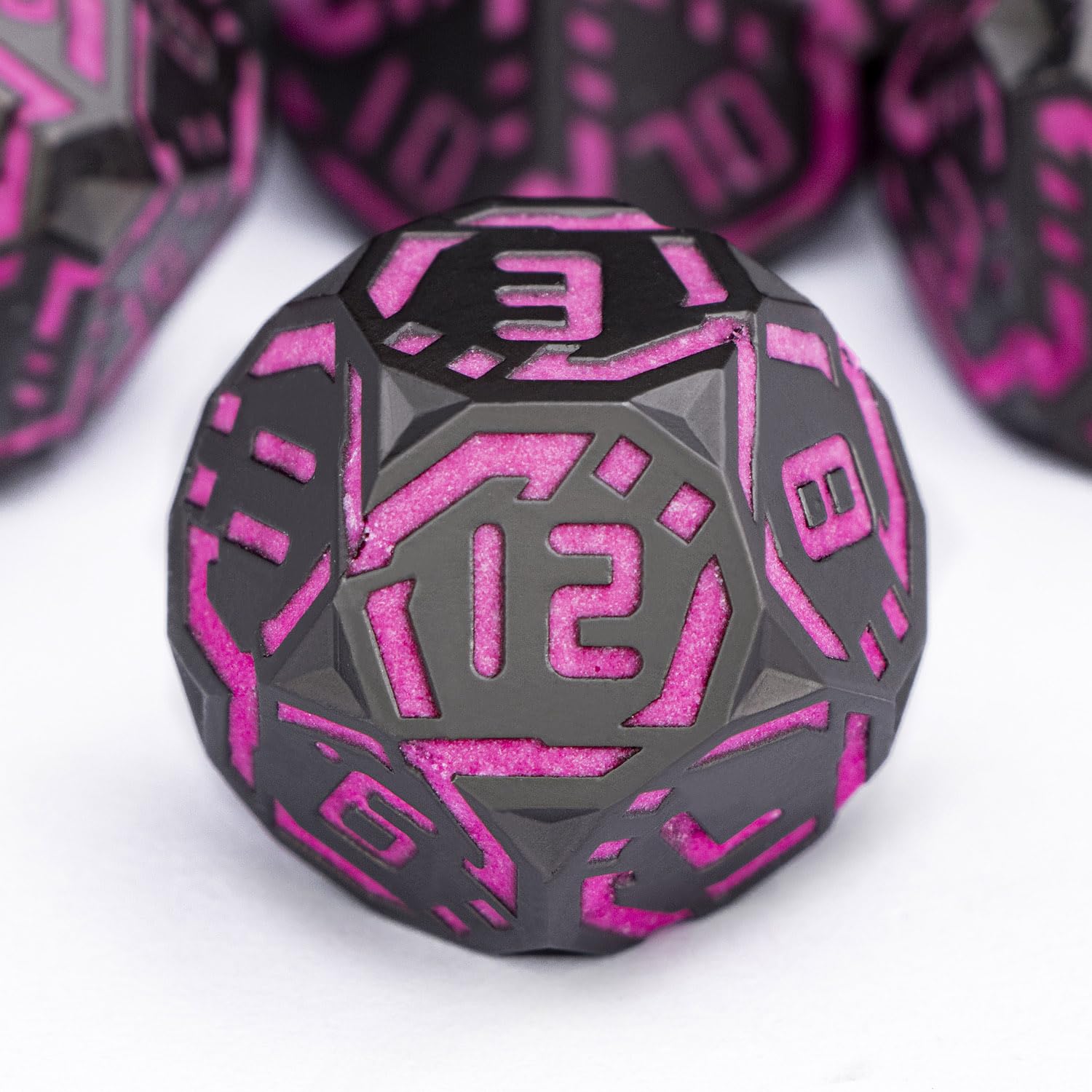 Metal DND Sci-fi Dice Set 7PCS Luminous Pink Stripe Polyhedral Dice for Dungeons Dragons RPG Role Playing Game, Glitter D and D Dice with Gift Box D6 D8 D10 D12 D20