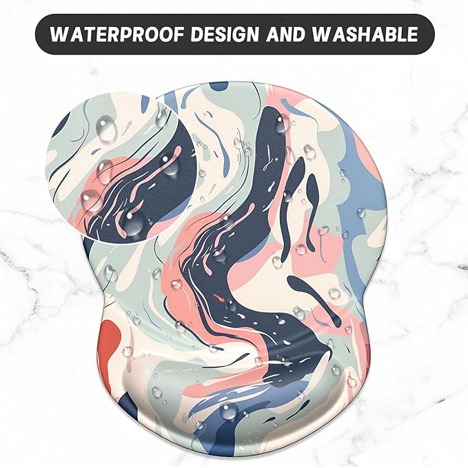ITNRSIIET Ergonomic Mouse Pad with Gel Wrist Support Small Wrist Rest Smooth Surface Non-Slip PU Base Comfortable Office Supplies Pain Relief, 8.7 x 7.2 inches, Art Style Pattern