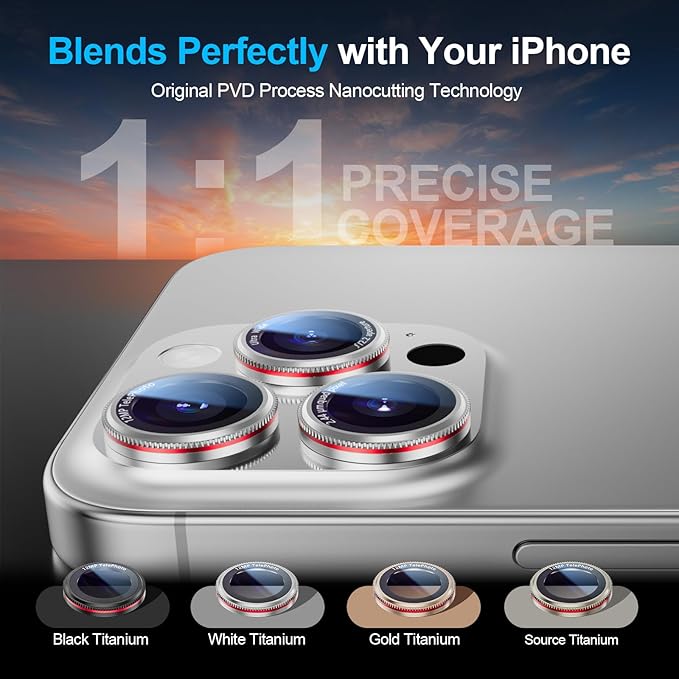 X-it 1 Pack Camera Lens Protector, Shatterproof Protection Anti-Scratch Ultra HD Camera Protector, Anti-Glare 9H Tempered Glass Lens Protector for iPhone 16 Pro Max/16 Pro, Case Friendly, Silver Red
