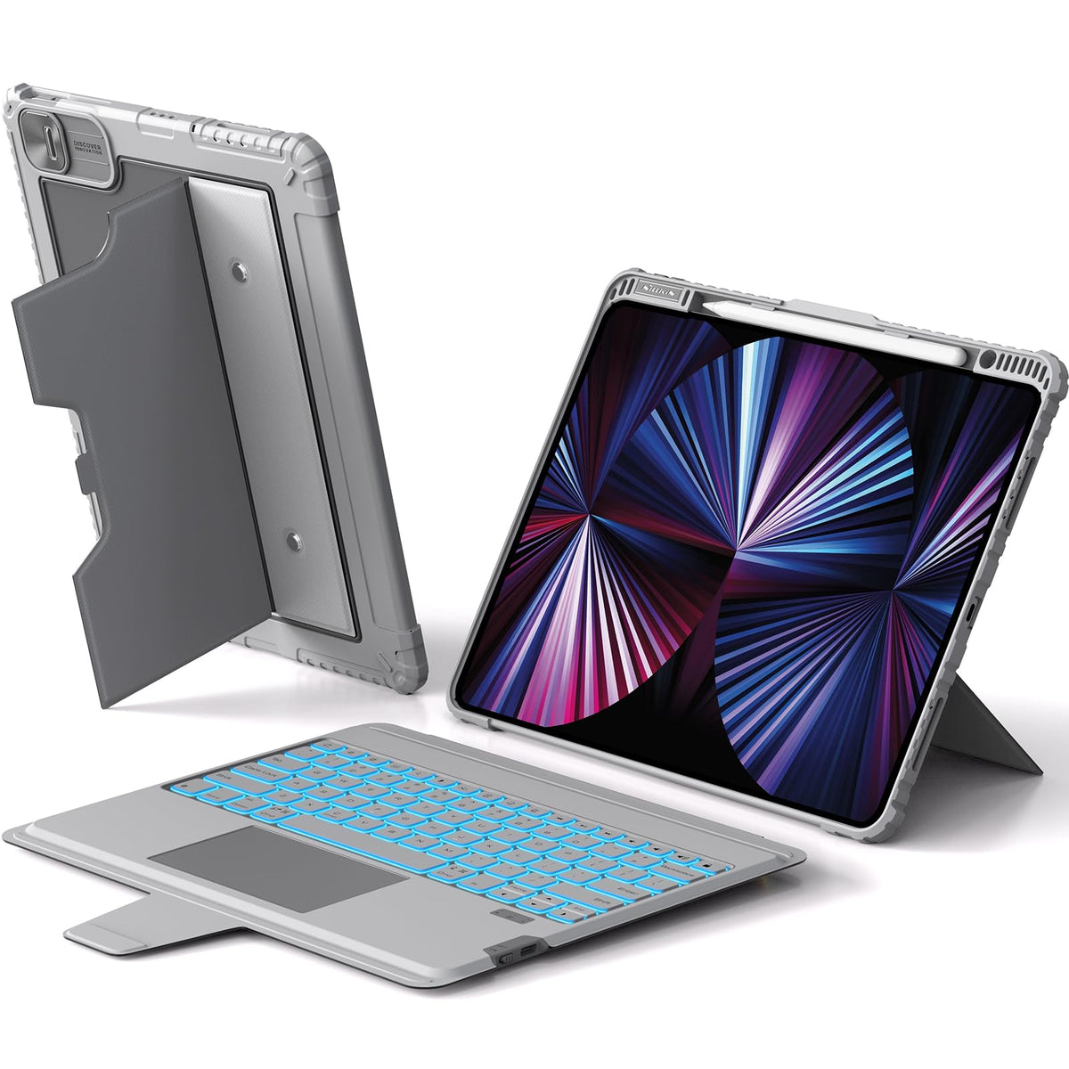 Nillkin iPad Air 13 inch Case Keyboard (M3 2025/M2 2024) & iPad Pro 12.9 inch (6th/5th/4th/3rd), Detachable Backlit Keyboard with Multi-Touch Trackpad, Pencil Holder & Camera Cover, Rugged Protective