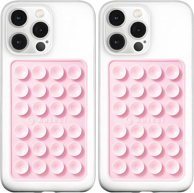 Anteel MAX Silicone Suction Phone Case Adhesive Mount, Upgraded Super Strong Grip, Durable, Easy to Use, Hands-Free Sticky Phone Holder for Selfies, Tiktok Videos, 2.56"x3.94" (LPK&LPK)