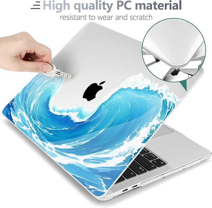 Batianda Case for M1 MacBook Air 13 Inch Model A2337 A2179 A1932 2021 2020 2019 Release,Lovely Creative Series Design Hard Shell with Keyboard Cover & Screen Protector, Blue Waves