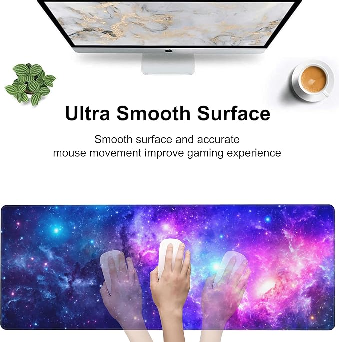 Deep Universe Space and Stars Desk Mat,Large Galaxy Space Gaming Keyboard Mouse Pad,Non-Slip Rubber Base Desk Pad Thick Stitched Edges Waterproof Mousepad Mouse Mat 31.5"x11.8"