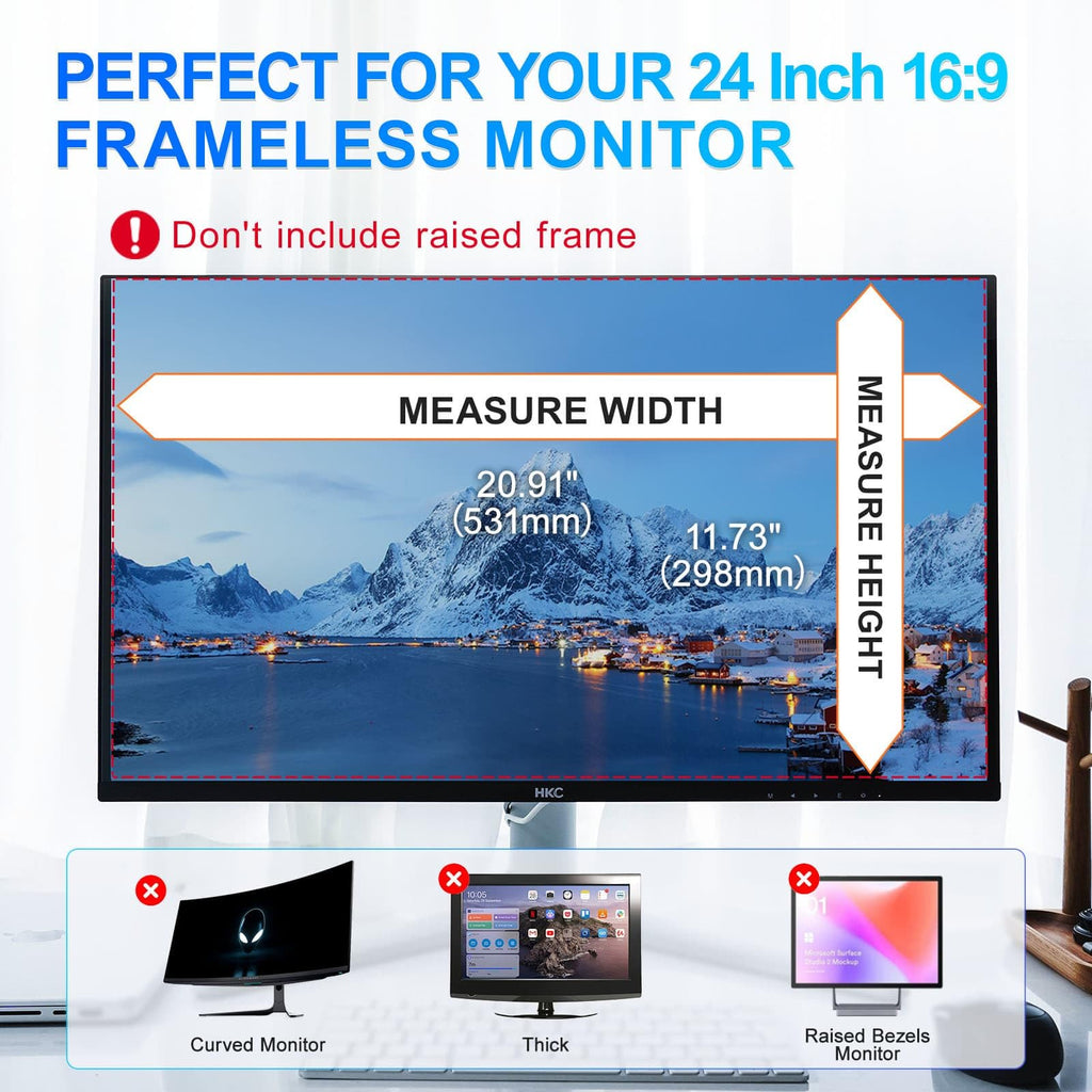 GUDTEKE Magnetic 24 Inch Privacy Screen for Computer Monitor 16:9 Aspect Ratio, Hanging Removable Anti-Blue/Glare Protector Film, Anti Spy Desktop Security Private Filter 24in