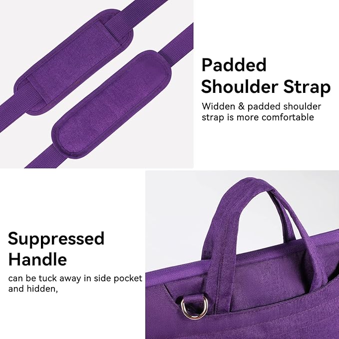 Voova 17 17.3 Inch Laptop Sleeve Case, Slim Women Men Shoulder Hand Bag Compatible with Razer Blade Pro 17, Lenovo Dell Asus Acer HP Notebook Messenger Briefcase with Strap, Waterproof, Purple