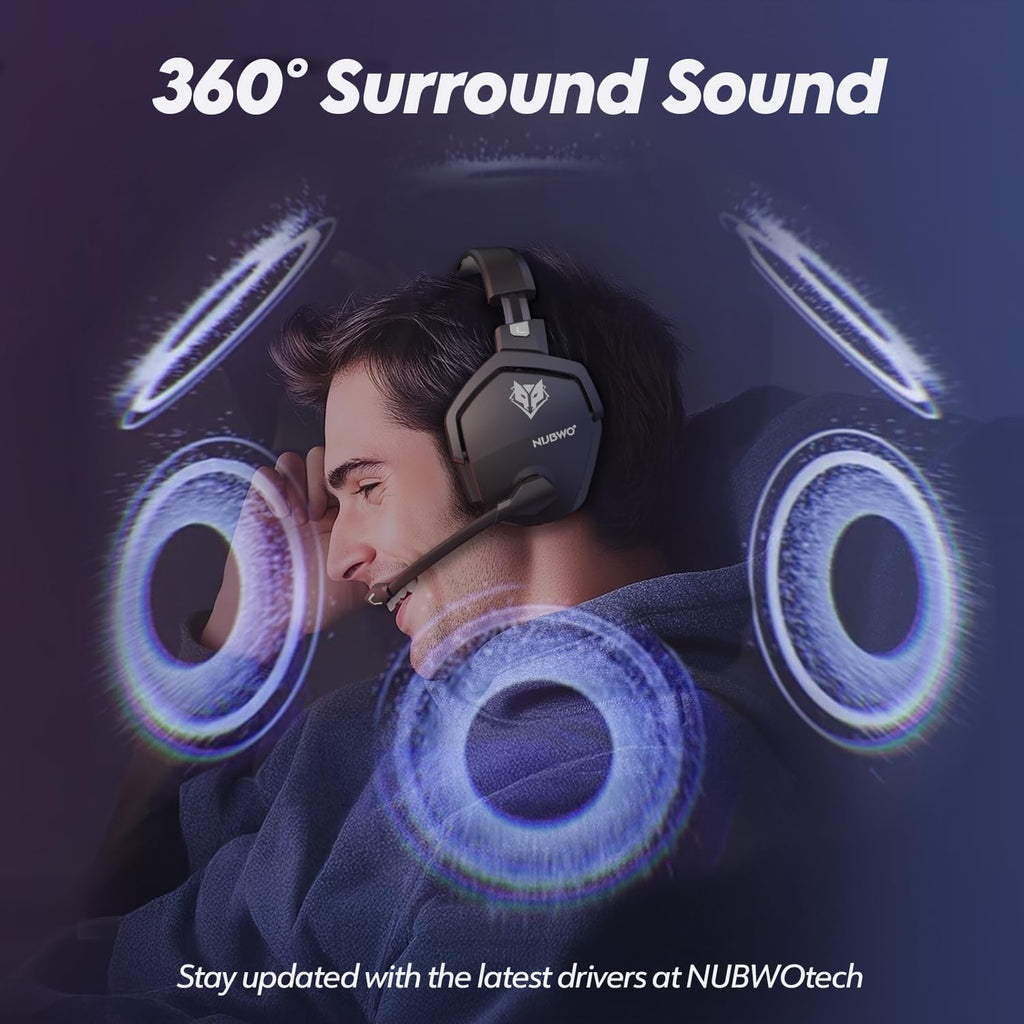 NUBWO Wireless Gaming Headset with Mic for Ps5 Ps4 PC, Zero Interference, 100-Hour Battery All-Day Play, 23ms Sync for Fortnite & Call of Duty/FPS Gamers, Triple Mode All Devices Compatible - Gray