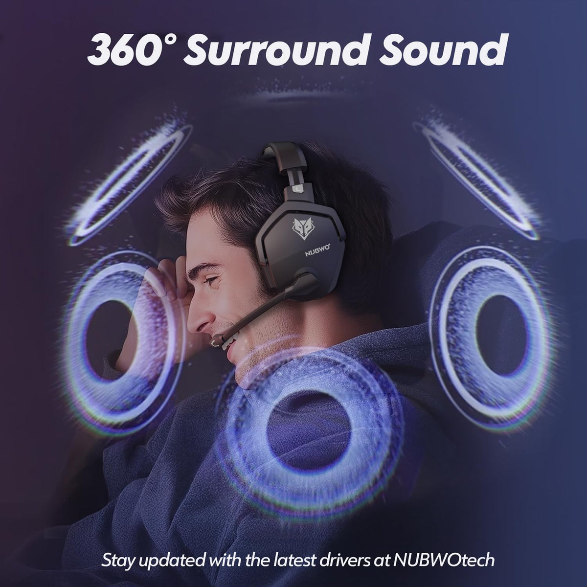 NUBWO Wireless Gaming Headset with Mic for Ps5 Ps4 PC, Zero Interference, 100-Hour Battery All-Day Play, 23ms Sync for Fortnite & Call of Duty/FPS Gamers, Triple Mode All Devices Compatible - Gray