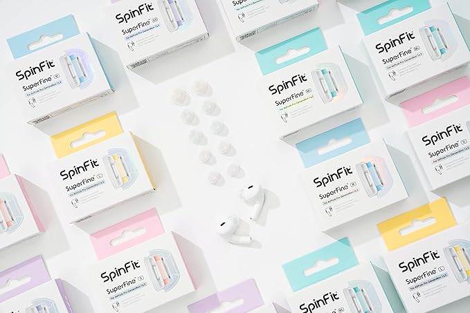 SpinFit Superfine for AirPods Pro Gen 1 & 2 - ML - Medical Grade Silicone Patented Replacement Ear Tips and Adapters for Supreme Comfort (one Pair)(Ear Tips Installed)