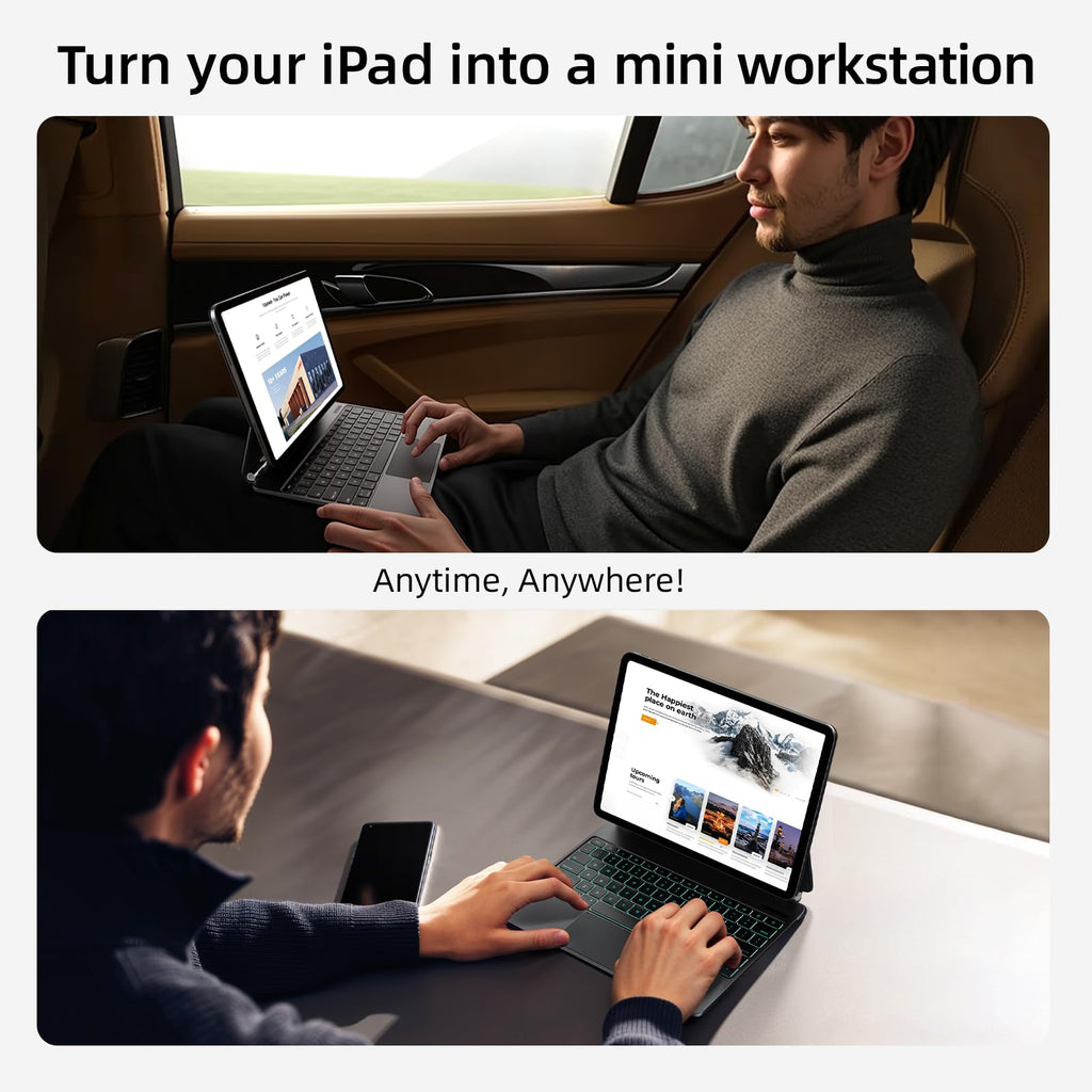 CSZZACME for iPad Air 13 inch case Keyboard M4/M3/M2(2026,2025,2024),Magic Keyboard for iPad Pro 12.9 (6th,5th,4th,3rd Gen),Magnetic Attach,Multi-Gesture Trackpad,7-Color Backlit,Shortcut Keys,Black