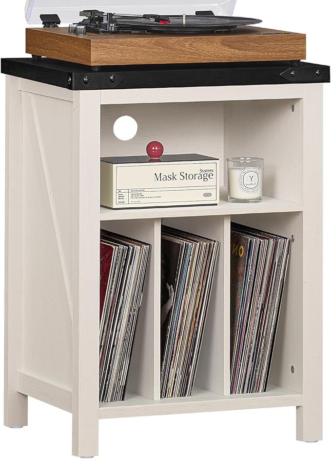 Record Player Stand with Vinyl Record Storage Holds up to 160 Albums,Large Wood Record Player Table Dispaly Shelf，White Turntable Stand Cabinet for Living Room,Bedroom,Office 8