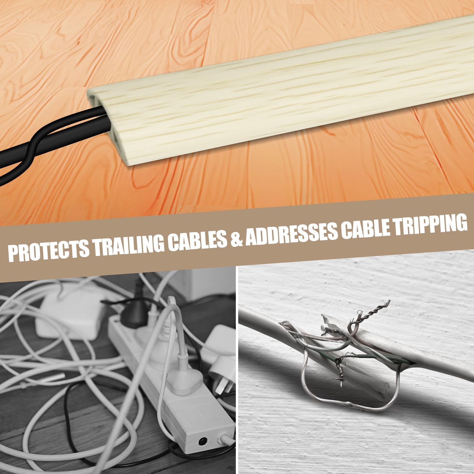 Floor Cord Cover Self Adhesive Cord Hider,10FT Cable Management, Extension Strip Protector for Wires, Prevent Cable Trips for Offices, Gyms, Exhibitions Cavity:0.39"(W) x 0.27"(H) Yellow Wood
