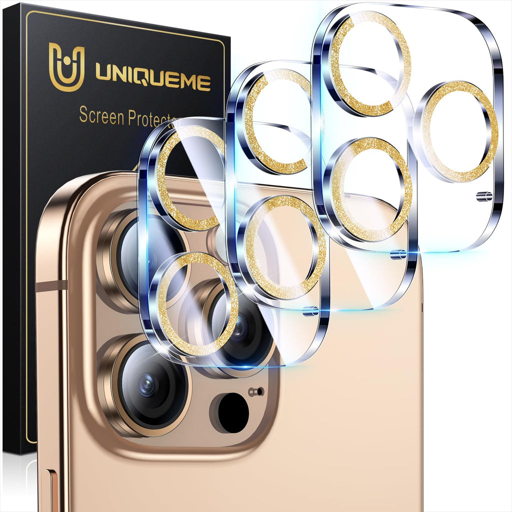 UniqueMe for 3 Pack iPhone 16 Pro/16 Pro Max Camera Lens Protector- Gold
