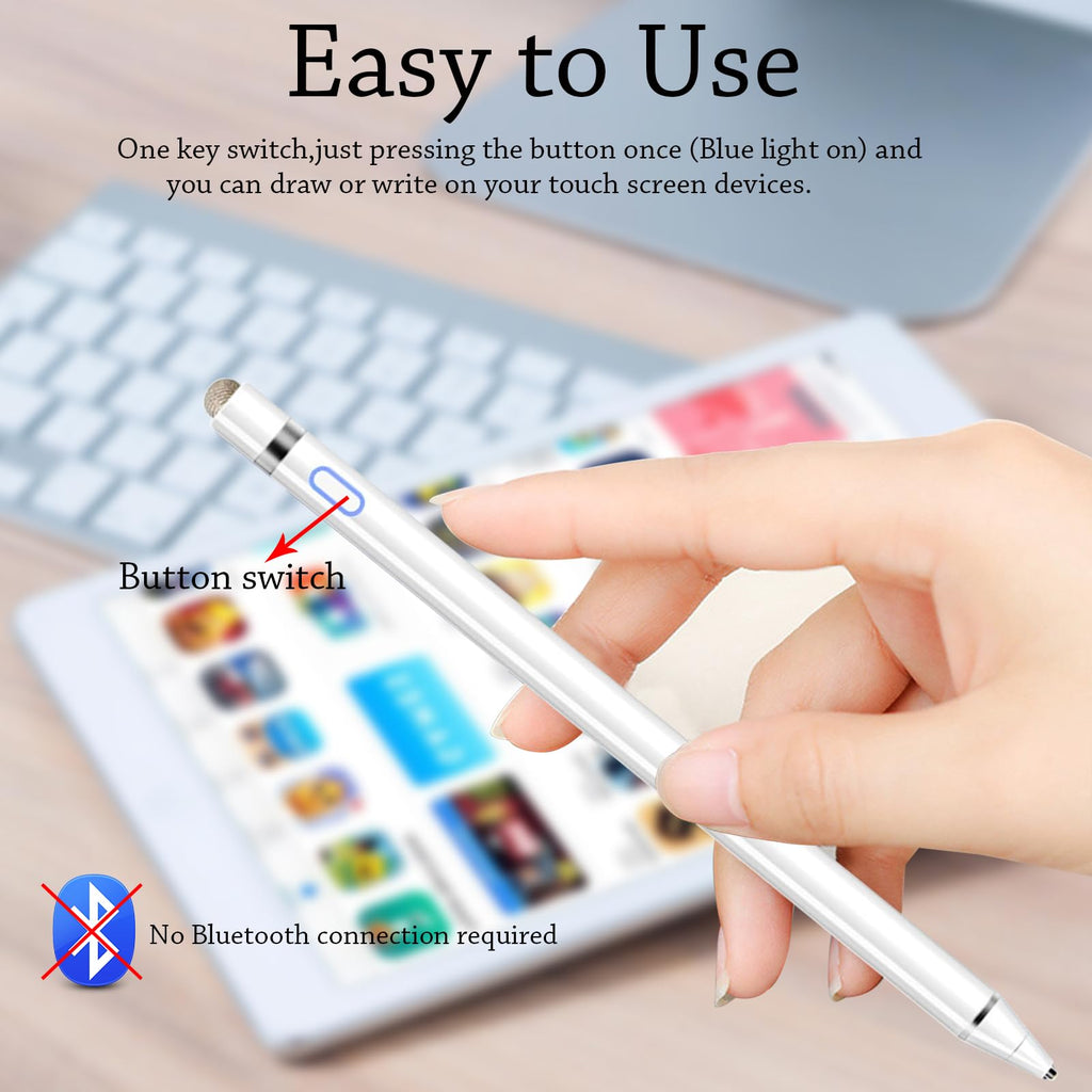 Stylus Pen for iPad, DOGAIN iPad Pencil for Touchscreen with Dual Touch Function, Active Digital Fine Point iPad Pen Compatible with iPad/iPhone/Samsung//iOS/Android/Nintendo switch 2 and More - White