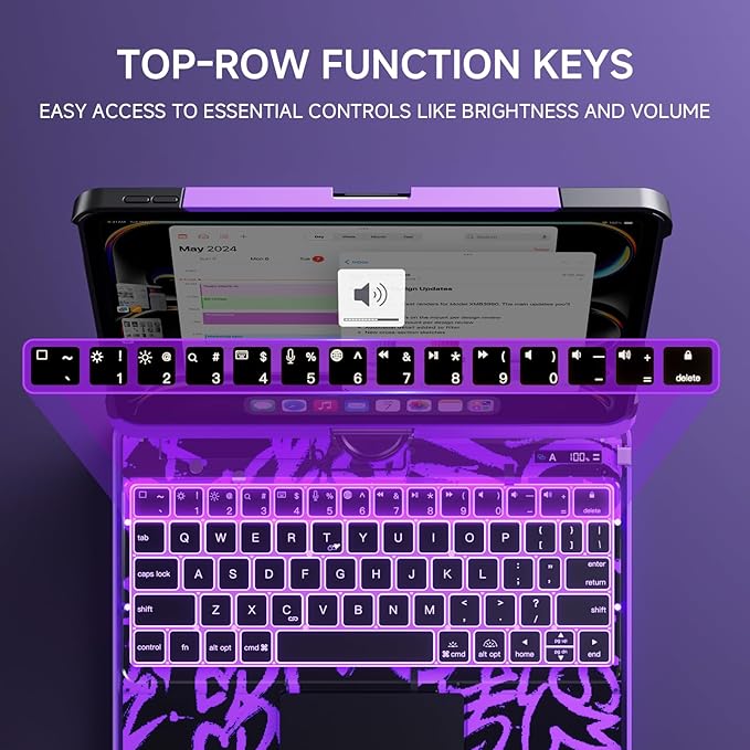 Transparent Case with Keyboard for iPad 11th Gen 11 Inch.(A16, 2025) & 2022 iPad 10th Gen 10.9 Inch,7-Color Backlit,Wireless Keyboard, 360°Rotating,with trackpad,Pencil Holder,with Shortcuts,Purple