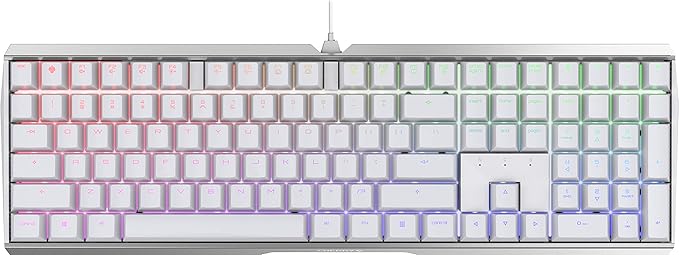 Cherry MX 3.0 S Wired Mechanical Gaming Keyboard. Aluminum Housing Built for Gamers w/MX Blue Switches. RGB Backlit Color Display Over 16m Colors. from The Makers of MX. Full Size. Pure White.