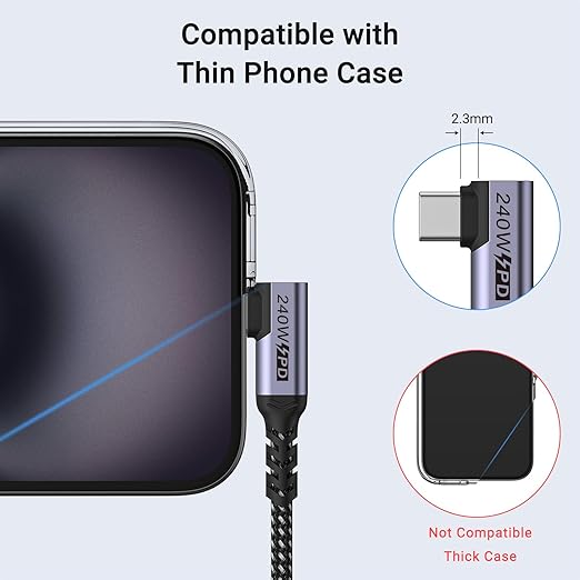 1FT USB 4 Cable Right Angle [2 Packs], 240W USB C Cable, 40Gbps High Speed Data Transfer with Single 8K or Dual 4K Display Video Dispaly Compatible with iPhone 16/16 Pro Max/16 Plus