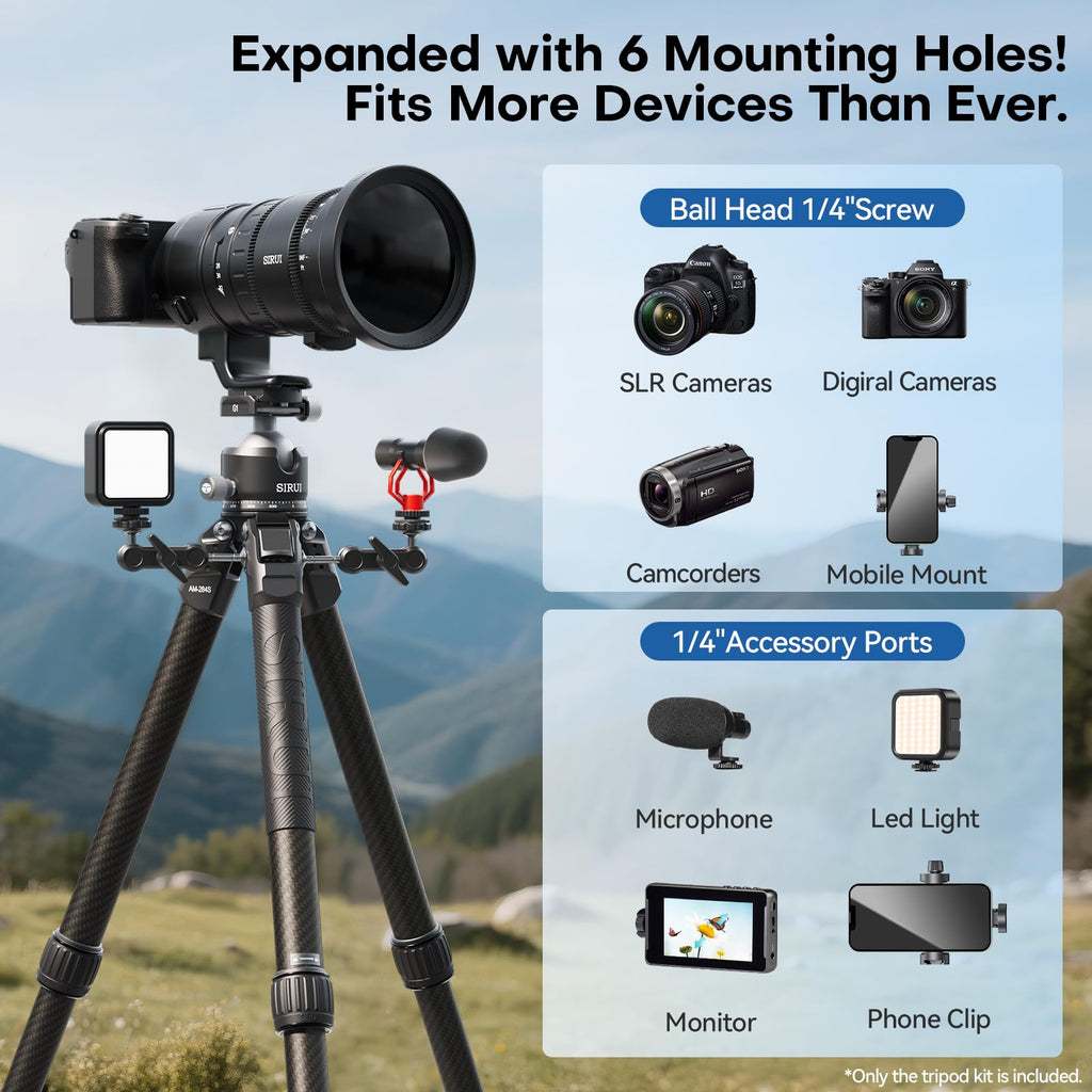 SIRUI 50.4"/128cm Carbon Fiber Travel Tripod Kit, Max Load 44lb/20kg