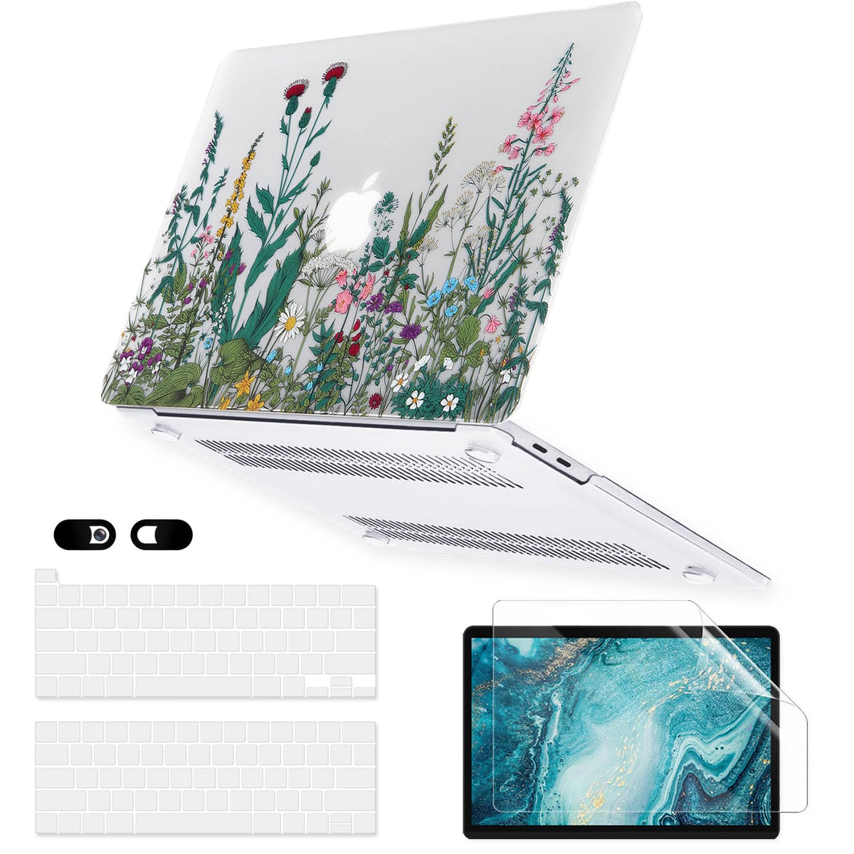 Sparkly Clear Case for MacBook Pro 13 inch M2 M1 A2338 A2289 A2251 A2159 A1989 A1706 2023-2016 Release with Touch ID, 6 in 1 Glitter Plastic Hard Shell&Keyboard Cover&Screen Protector&Webcam Cover
