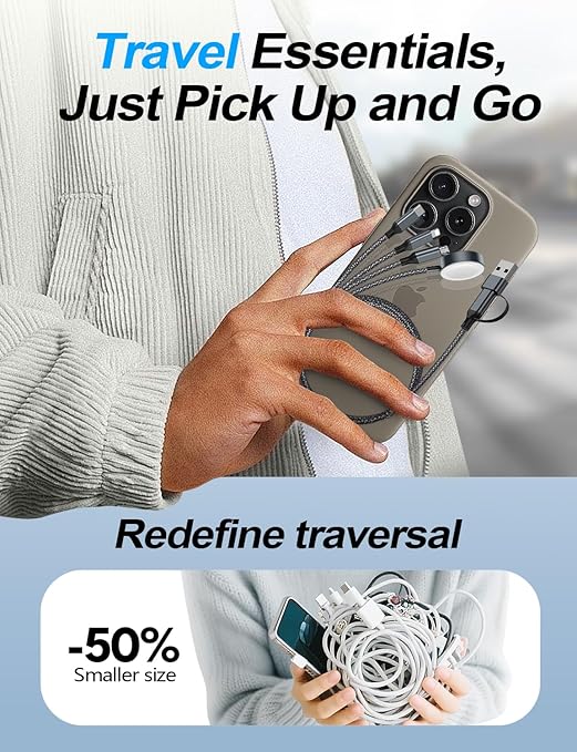 4-in-2 Multi Charging Cable for Apple Watch Charger/Samsung/iPhone Charger,Car/Office/Camping/Travel Essentials,Type C Cable Cord for iWatch Ultra/10-2/iPhone 16-11/Samsung S25-S20,iPad,airPods-Black