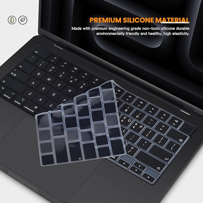 Korean Silicone Keyboard Cover Skin for 2024 2023 14.2 inch Apple MacBook Pro 14 A3112 A3401 A3185 A2992 A2918 A2442 A2779/Pro 16 A3403 A3186 A2991 A2485 A2780 with M4 M3 M2 M1 Pro Max Chip - Black