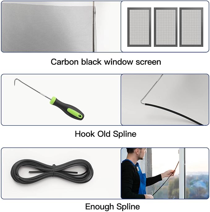 Window Screen Door Repair Kit Include Window Screens Mesh 48"x117" with All Tools in Window Screen Replacement(Screen Rollers, Splines, Hook), Yolovit