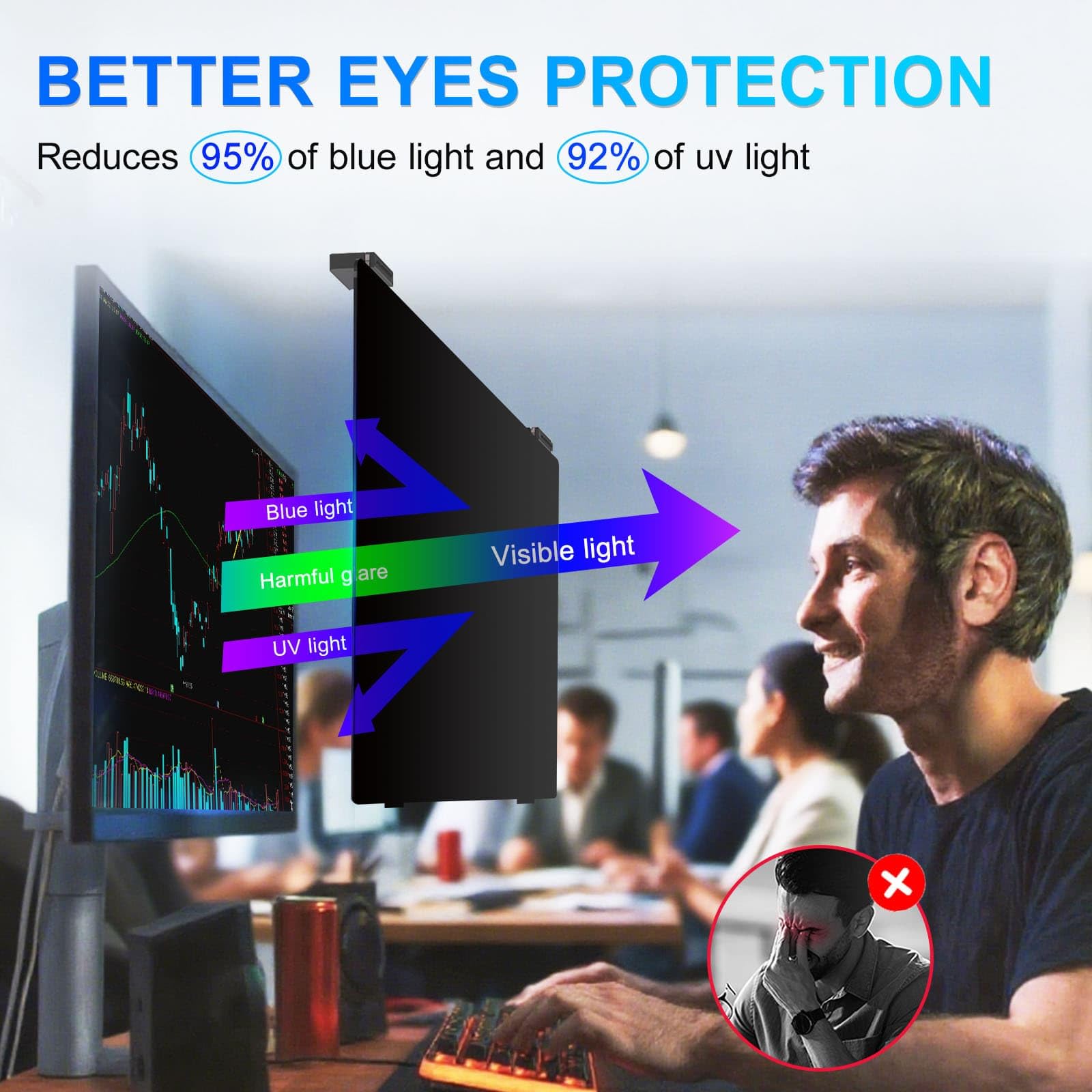 GUDTEKE Magnetic 24 Inch Privacy Screen for Computer Monitor 16:9 Aspect Ratio, Hanging Removable Anti-Blue/Glare Protector Film, Anti Spy Desktop Security Private Filter 24in