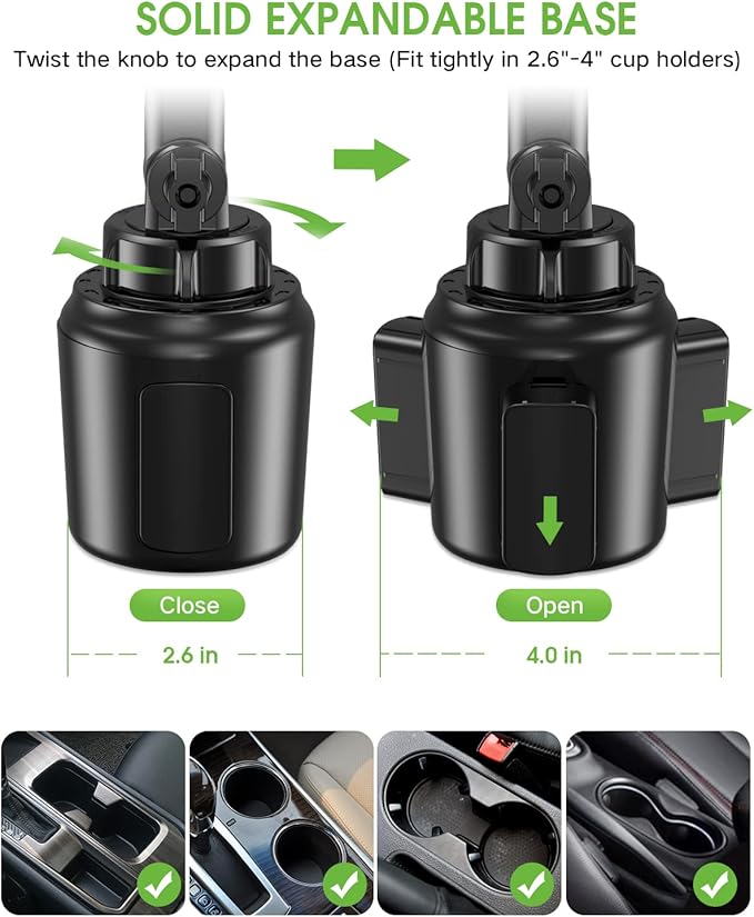 2025 Upgraded Cup Phone Holder for Car, Universal No Shaking Cup Holder Phone Mount with Expandable Base for Car Truck, Adjustable Holders,Compatible with iPhone Samsung All Phones: 1 Pack