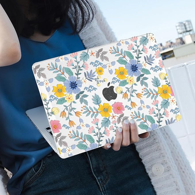 Compatible with MacBook Air 13 Inch M1 Case 2021 2020 2019 2018 Release A2337 A2179 A1932 Touch ID, Shiny Crystal Pattern Plastic Hard Shell Case Keyboard Cover Screen Film, Flowers L213