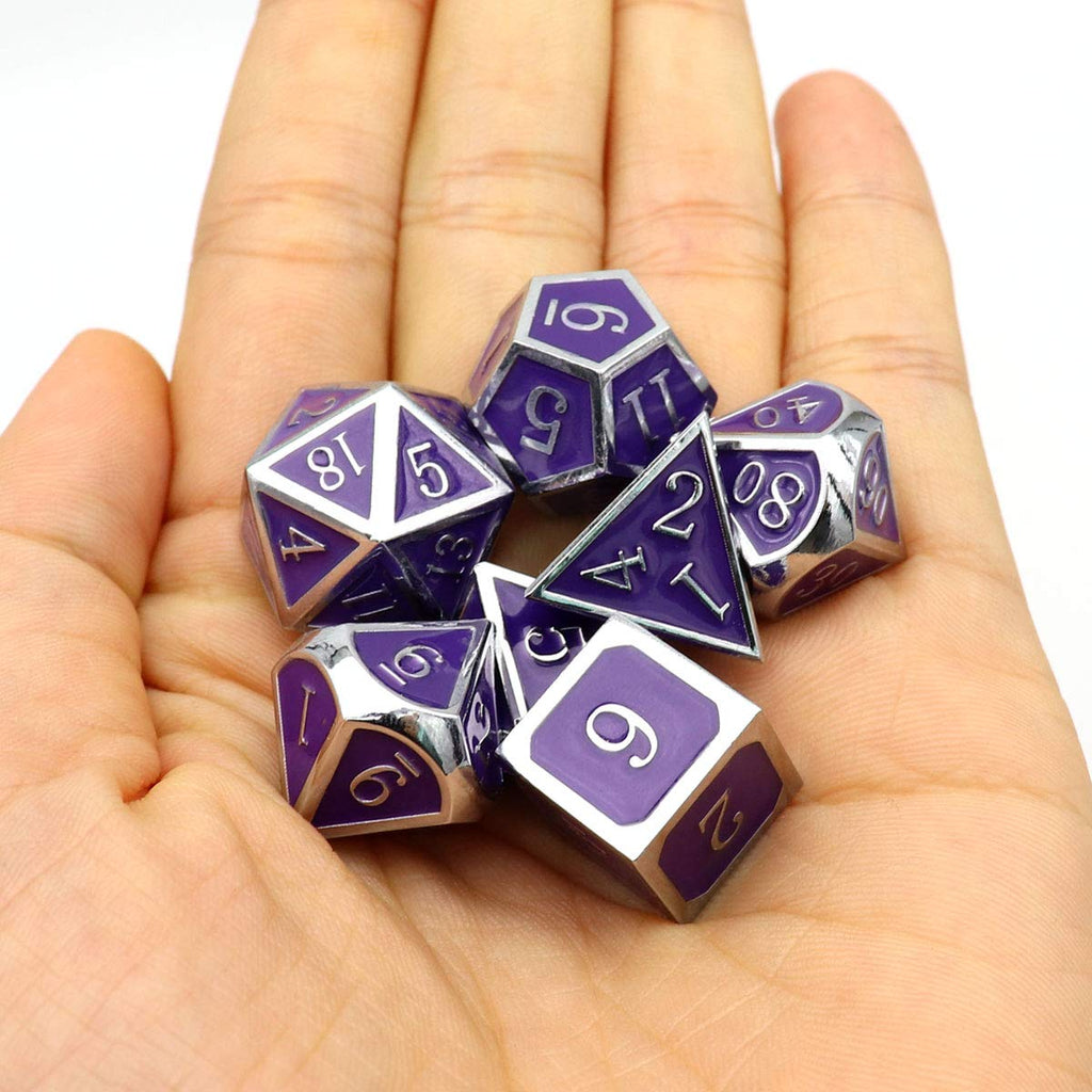 Haxtec Color Changing Metal DND Dice Set Silver Black Purple Color Shifting D&D Dice with Leather Dice Bag Compatible with Dungeons and Dragons TTRPG DND Gift