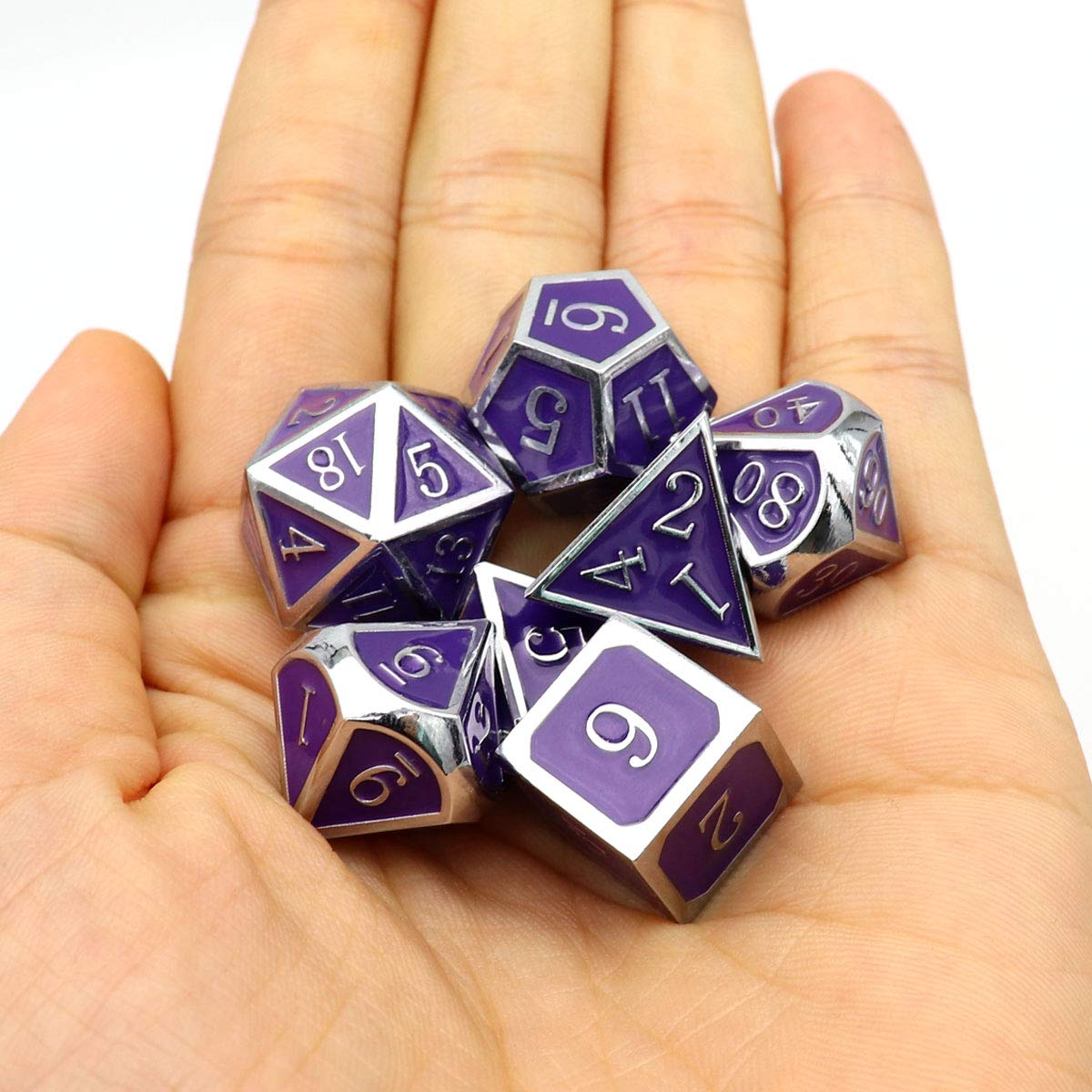Haxtec Color Changing Metal DND Dice Set Silver Black Purple Color Shifting D&D Dice with Leather Dice Bag Compatible with Dungeons and Dragons TTRPG DND Gift