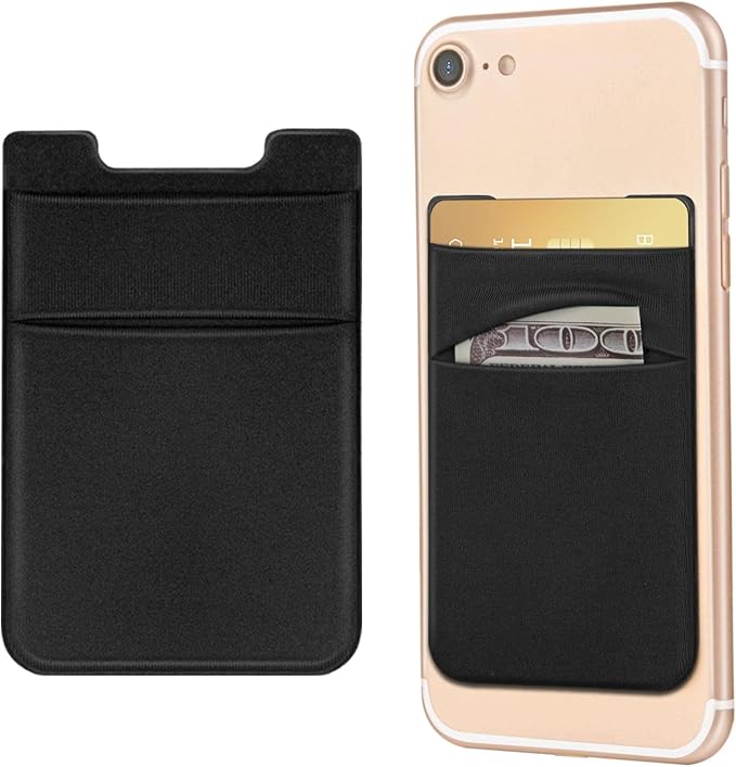 2 Pack Stick On Wallet Sleeve Cell Phone Pocket Card Holder Pocket Pouch for iPhone Android Smartphone (2 Pack BLACK)