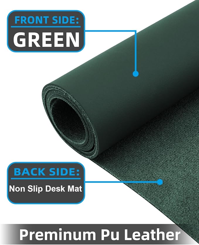Leather Desk Protector, Non-Slip PU Laptop Mat, Waterproof Writing Pad for Office/Home (31.5"x15.7", Dark Green)
