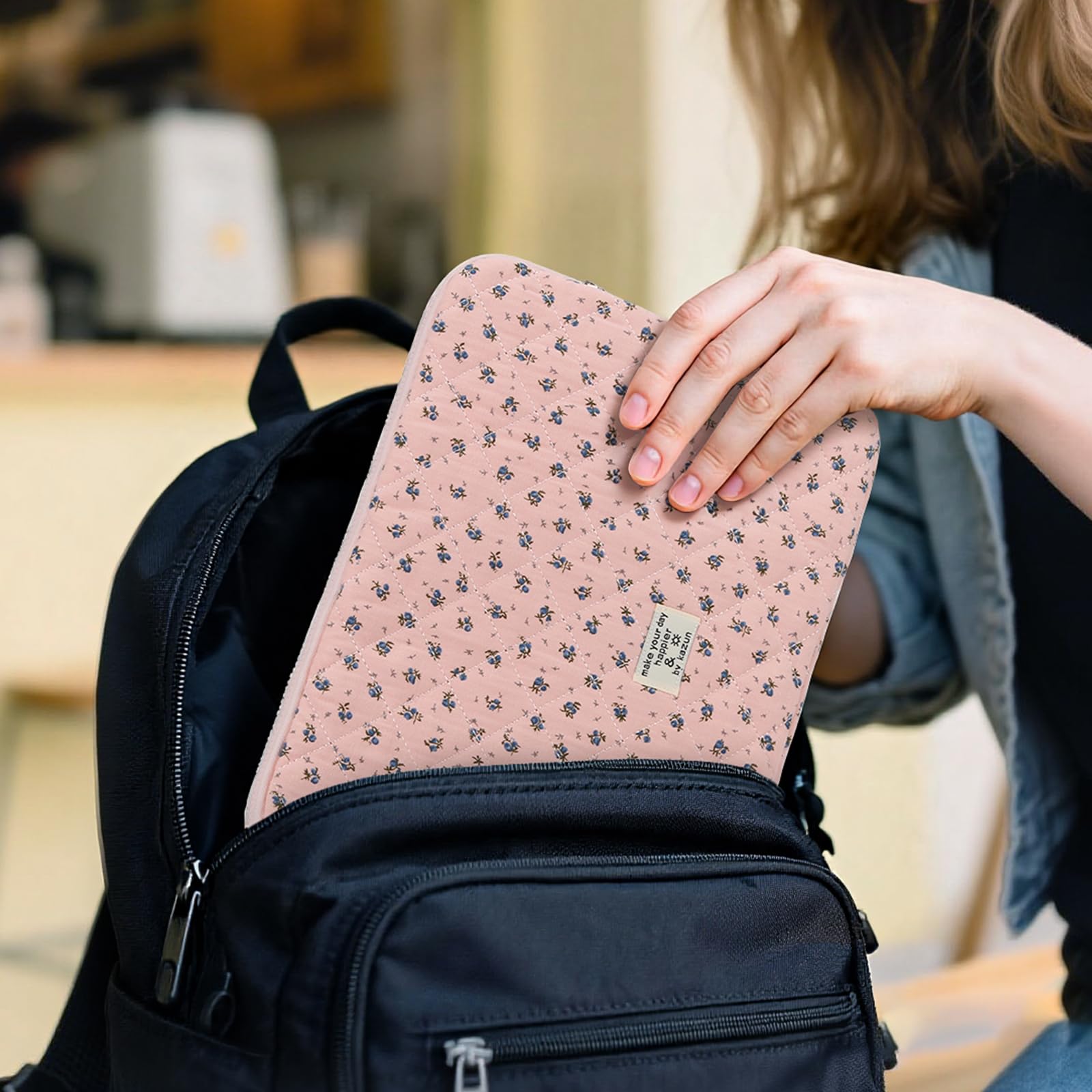 Puffy Laptop Sleeve 13-15.6 Inch Cute Quilted Laptop Protective Case Padded Floral Computer Sleeve for MacBook (A-Dark Pink, 13 Inch)