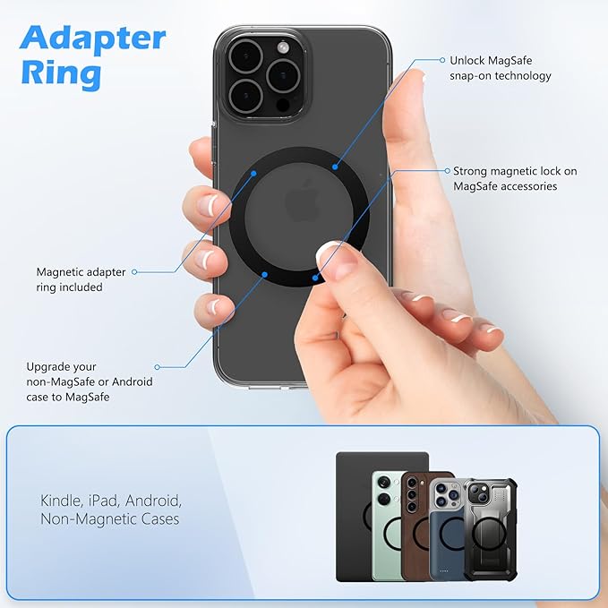 imluckies Magnetic Base Compatible with PopSocket Phone Grips and MagSafe iPhone Series Case, Removable Kindle/Phone Holder Base, Thin & Light Portable Plate, Pure Black