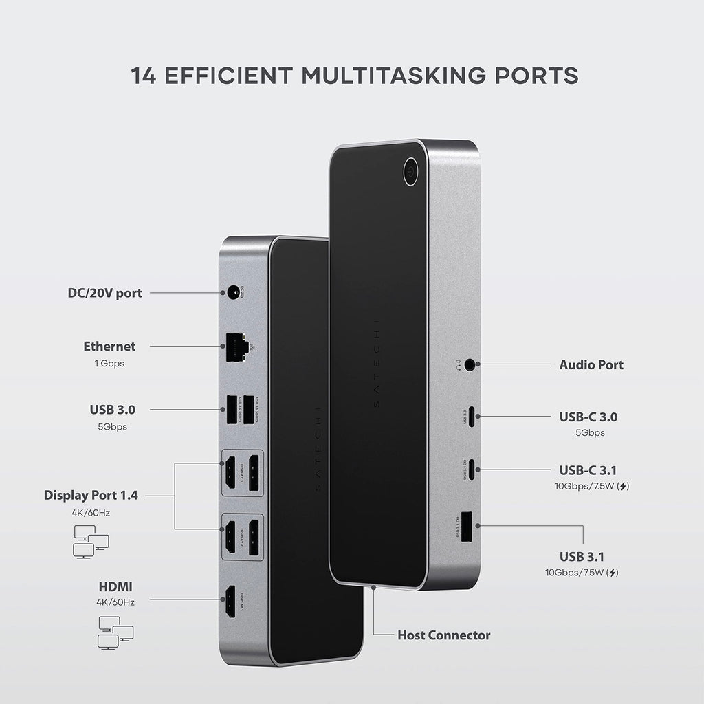 Satechi 13-in-1 Triple 4K USB-C Docking Station, 100W Charging, Audio Jack