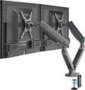 AVLT Dual 27”-43” RGB Gaming Monitor Arm Desk Mount Built-in 20 Lighting Modes Touch Button Control Fits Flat/Curved/Ultrawide Screen Height Swivel Tilt Rotation Adjustable Monitor Stand -Dark Gray