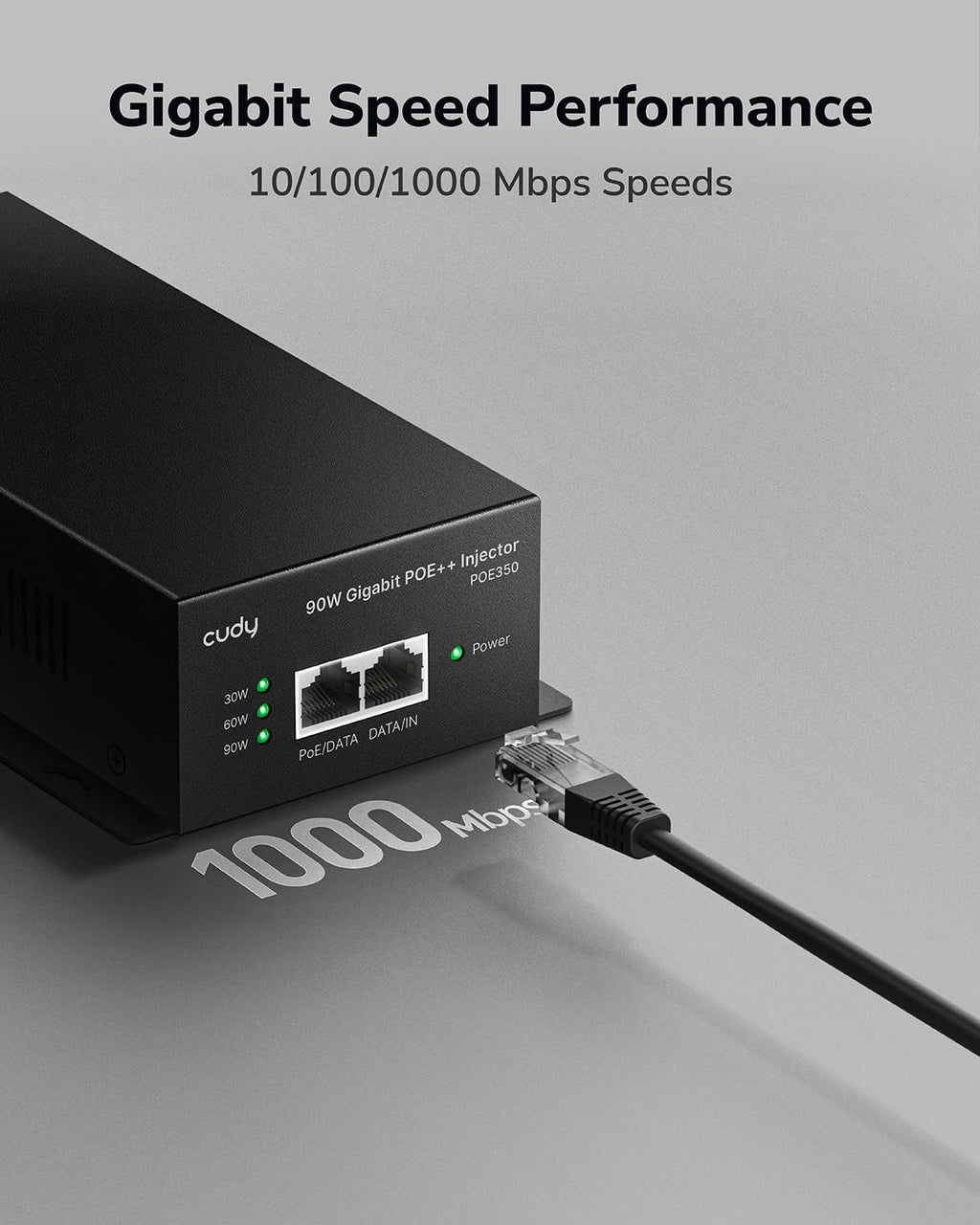 Cudy 90W Gigabit PoE++ Injector, 802.3bt/at/af, 4-Pair, Metal, POE350