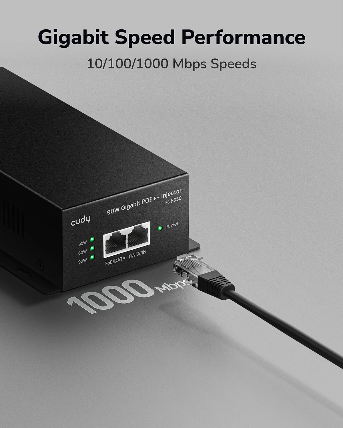 Cudy 90W Gigabit PoE++ Injector, 802.3bt/at/af, 4-Pair, Metal, POE350