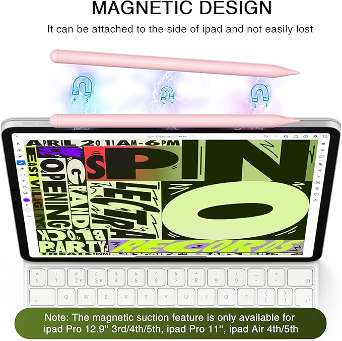 Pen for iPad 2018-2025, HATOKU 15 Mins Fast Charging Pencil 1st Gen with Tilt & Palm Rejection Compatible with iPad Air 3/4/5/M2/M3, iPad mini 5/6, iPad 6/7/8/9/10/11, iPad Pro 11"/12.9"/M4 (Pink)