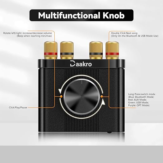 AK30 Mini Bluetooth Amplifier for Passive Speakers,50W+50W 2.0CH Audio Amplifier,Stereo HiFi Digital Amp,Home Amp Receiver w/AUX/USB/BT/Opt Input & 12V/5A Power Adapter for Home/Garage/Ceiling