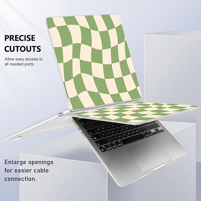 Case for MacBook Air 15 Inch 2025 2024 2023 Release M4 A3241 M3 A3114 M2 A2941, Hard Shell with Screen Protector & Keyboard Cover, Compatible with Touch ID, Green Checkered